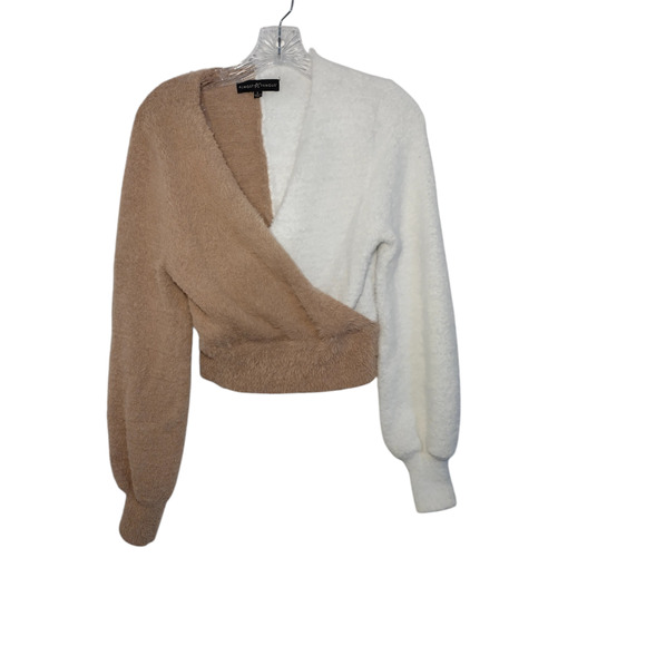 Almost Famous Womens Crisscross Sweater White Brown Large 100% Polyester - Picture 13 of 16